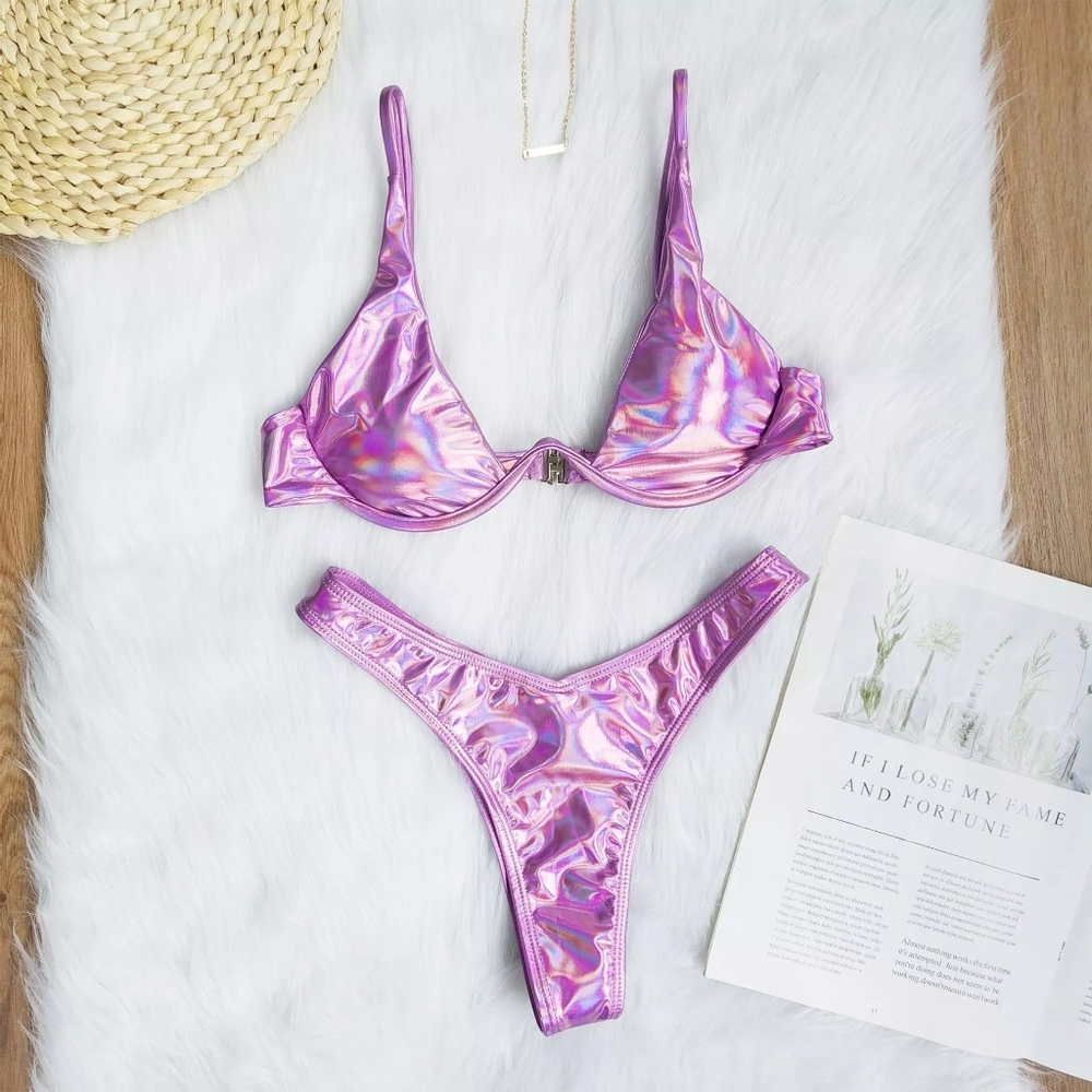 Sexy Triangle Underwire Bikini Set with High Cut - Picture 2 of 7